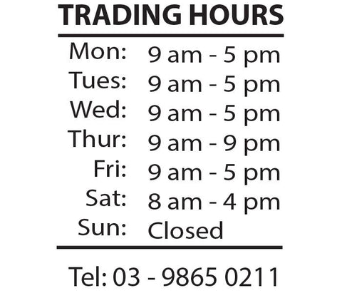 Customise OPENING TRADING HOURS Vinyl Lettering sticker
