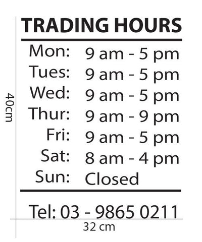 Customise OPENING TRADING HOURS Vinyl Lettering sticker