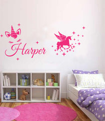 Personalised Name & UNICORN, STARS Kids Removable Wall Decal Mural