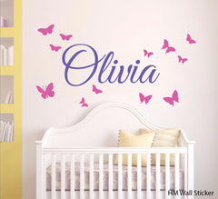 Butterfly & Personalised Name Wall Sticker Decal-SKU-Butterfly name 11