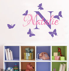 Personalised Name & butterflies in 2 colour ways Nursery or Kids room Removable wall sticker