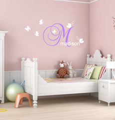 Customise name & Butterflies Kids removable Wall Sticker Decal