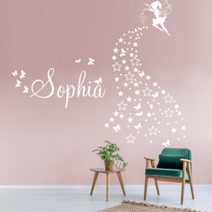 Personalised Name & Fairy, Stars, Butterflies Nursery/ Kids room Removable Wall Sticker Decal