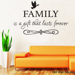 "FAMILY is a gift That last forever" inspirational Quote Removable Wall Decal Wall Sticker