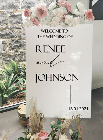 Personalise design A1 white acrylic board & decal welcome sign
