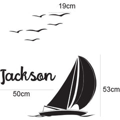 Personalised Name & Yacht Sailing Removable Wall Decal Mural Wall sticker