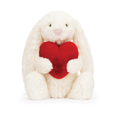 JELLYCAT BASHFUL RED LOVE HEART BUNNY  (MED) CREAM & RED