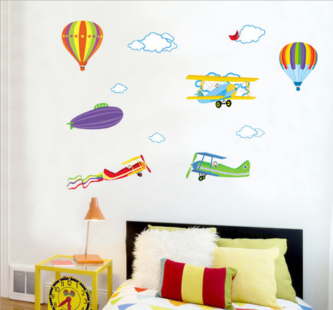HOT AIR BALLOONS & AIRPLANES Kids / Nursery Removable Wall sticker  HM Wall decal Mural