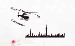 Helicopter & City Silhouette Wall Art  wall decals Removable Wall Sticker