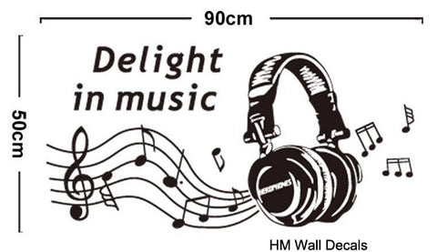 Music Head Phone Black wall decals Removable Wall Sticker