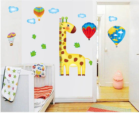Growth Chart & Giraffe & Hot air Balloon  wall sticker Removable wall decal