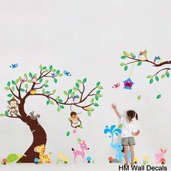 Forest Tree Monkey and cute animals kids removable wall sticker