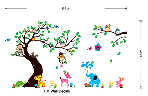 Forest Tree Monkey and cute animals kids removable wall sticker