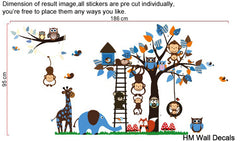 Forest Monkey, Tree and cute animals kids removable wall sticker