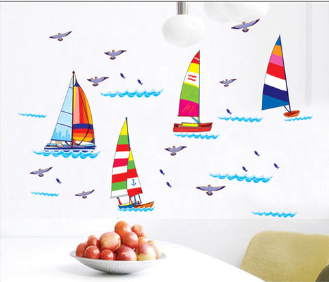 Yatcht and Seagulls Removable Wall Sticker