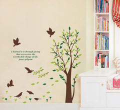 123 CM HEIGH TREE & 6 BIRDS Wall Art Decal & Quote, bring natural life to you