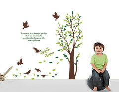 123 CM HEIGH TREE & 6 BIRDS Wall Art Decal & Quote, bring natural life to you