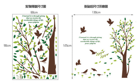 123 CM HEIGH TREE & 6 BIRDS Wall Art Decal & Quote, bring natural life to you