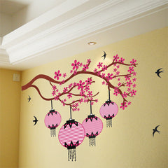 CHERRY BLOSSOM Branch & Lanterns Removable Wall Sticker Wall Art wall decals