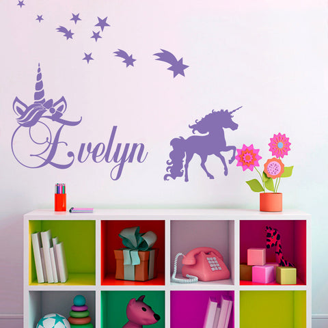 Personalised Name & UNICORN, STARS Kids Removable Wall Decal