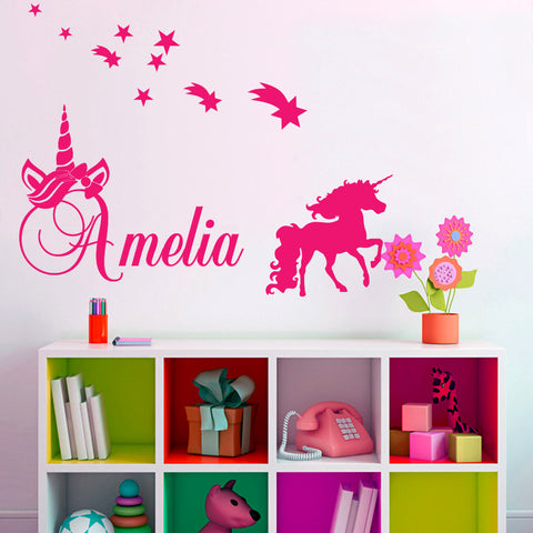 Personalised Name & UNICORN, STARS Kids Removable Wall Decal