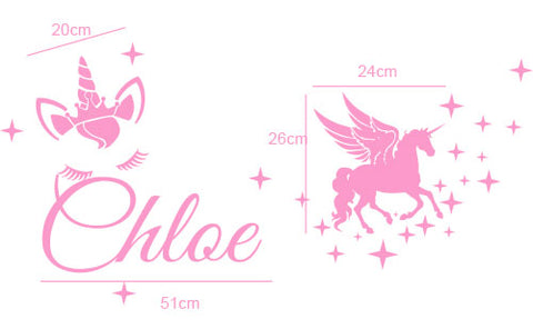 Personalised Name & UNICORN, STARS Kids Removable Wall Decal Mural
