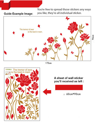 Red Flower Removable Wall sticker  HM Wall decal Mural