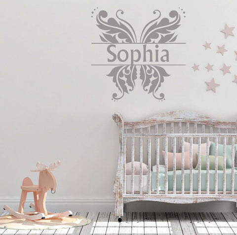 Personalised Name & butterflies Nursery or Kids room Removable wall sticker Wall Sticker Decal