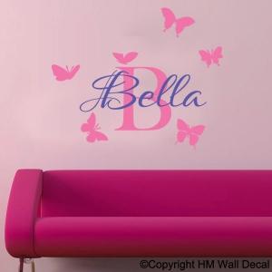 Personalised Name & butterflies in 2 colour ways Nursery or Kids room Removable wall sticker