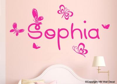 Personalised Name & Butterflies  Nursery or Kids room Removable wall sticker