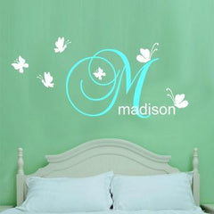 Customise name & Butterflies Kids removable Wall Sticker Decal