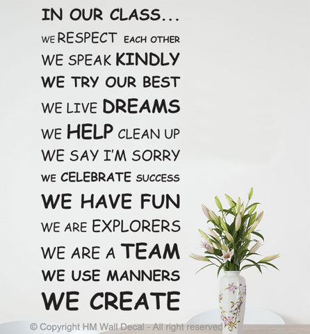 CLASS RULE Wall Quote Decal for School Wall Sticker Wall Mural