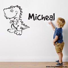 Dinosaur with Kids Personalised name removable Wall Art Sticker
