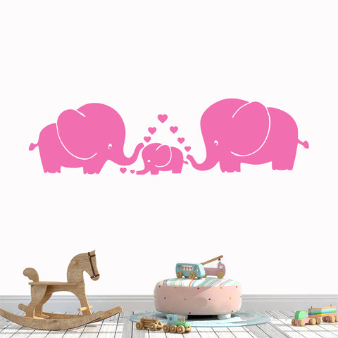 Happy and Love Elephant Family Removable Wall decal, Mural