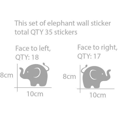 35 Elephants Removable Wall Stickers for Kids or Nursery Vinyl Decal Mural