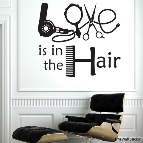 Love is in the Hair - HAIR & BEAUTY SALON - Wall Art Sticker Vinyl Decal