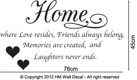 “Home is where Love resides….” - Wall Quote Decal
