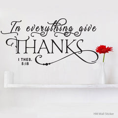 "  in everything give thanks " removable wall sticker decal