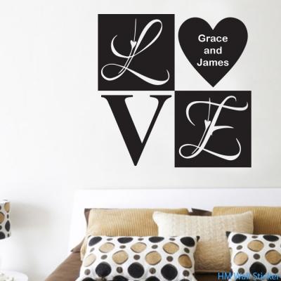 Customise 2 names & LOVE removable Wall Sticker Decal