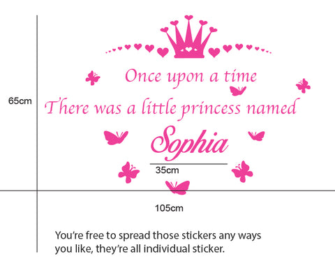 Personalised Once Upon A time There was a little Princess Named Removable Kids Wall Sticker