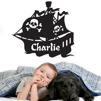 Customise name & pirate ship Kids removable Wall Sticker Decal