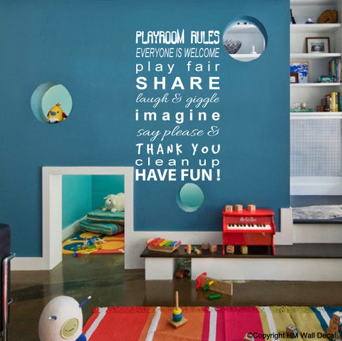 Playroom Rules Wall Art Decal for home or School and Kindergarden