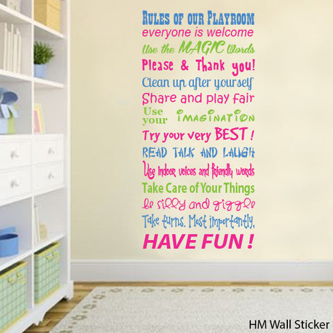 Playroom Rules Removable Wall Art Decal Wall Sticker  in 3 colour ways