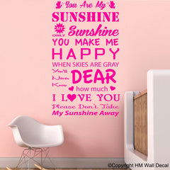 "YOU ARE MY SUNSHINE MY ONLY SUNSHINE... " Removable Wall Art Decal