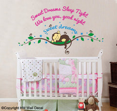 Sweet dream Monkey Nursery cot side Removabel Wall Decal Wall Sticker Mural