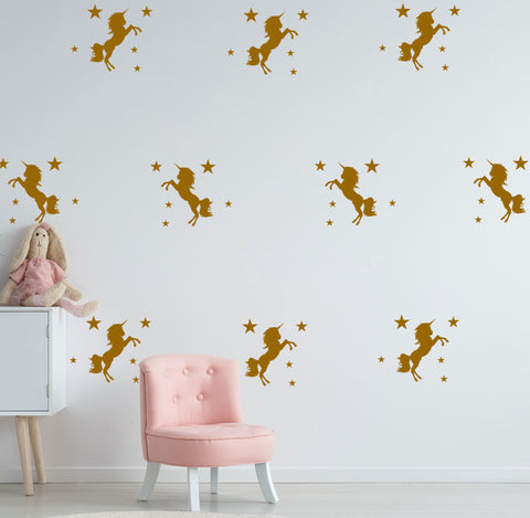 UNICORN & Stars Removable Wall Stickers for Kids or Nursery Vinyl Decal Mural