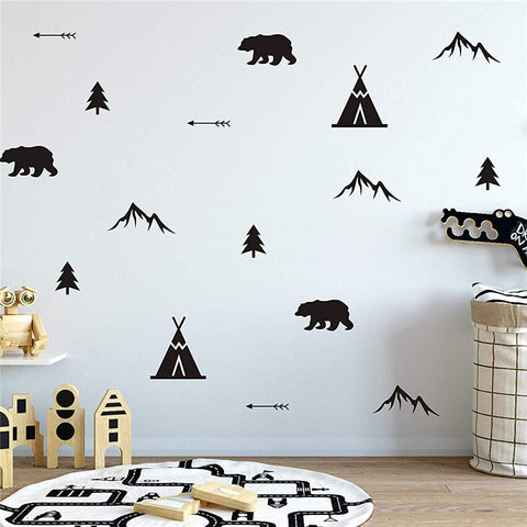 Woodland, Bears Arrows, Teepees, Trees  Removable Wall Stickers Vinyl Wall Decal Mural Nursery Kids room decor