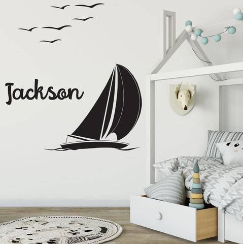 Personalised Name & Yacht Sailing Removable Wall Decal Mural Wall sticker