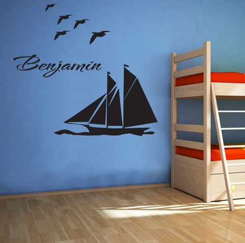 Personalised Name & Yacht Sailing Removable Wall decal Mural Wall sticker